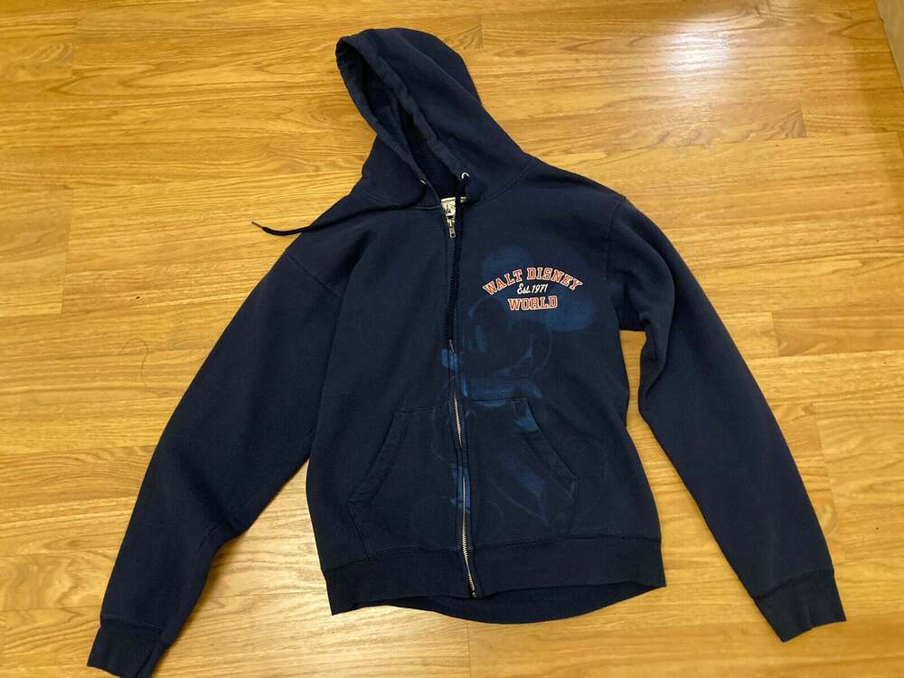 Disney Parks Hoodie Jacket Blue Airbrushed Mickey Mouse Full Zip. Size Small